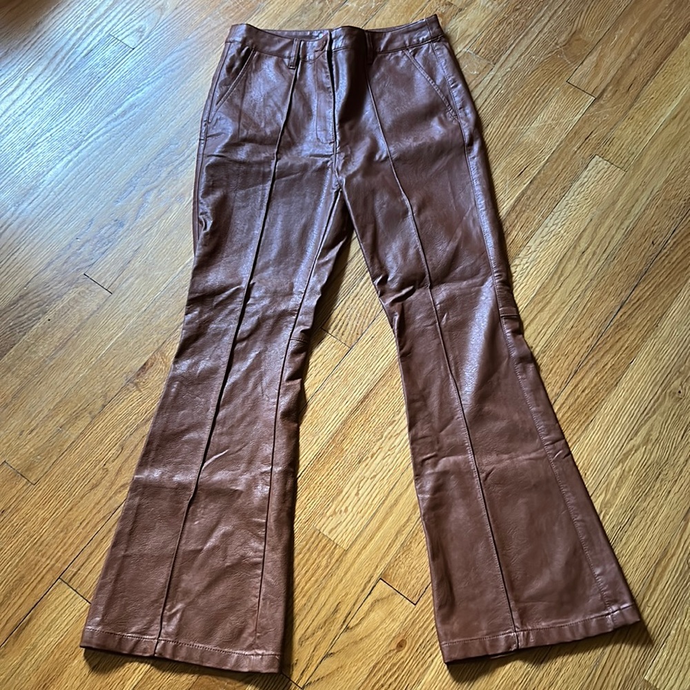 Urban Outfitters Faux Leather Flare Leg Pants Women’s Sz 4 Cognac Brown